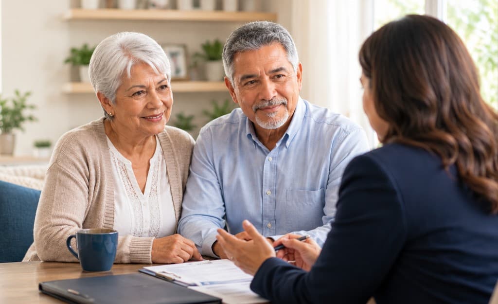 Older couple reviewing Medicare options with an insurance agent